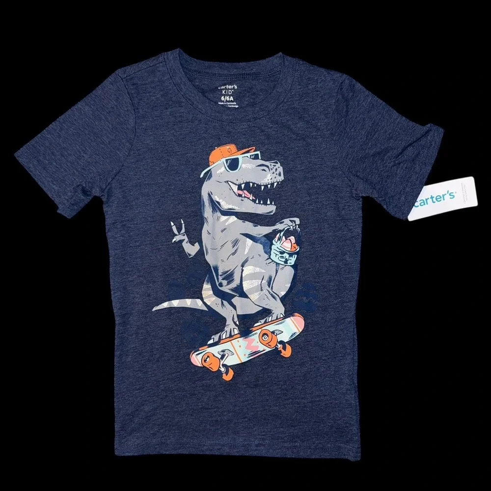 Carter's short-sleeve‎ t-shirt with a graphic print of dinosaur on a skateboard